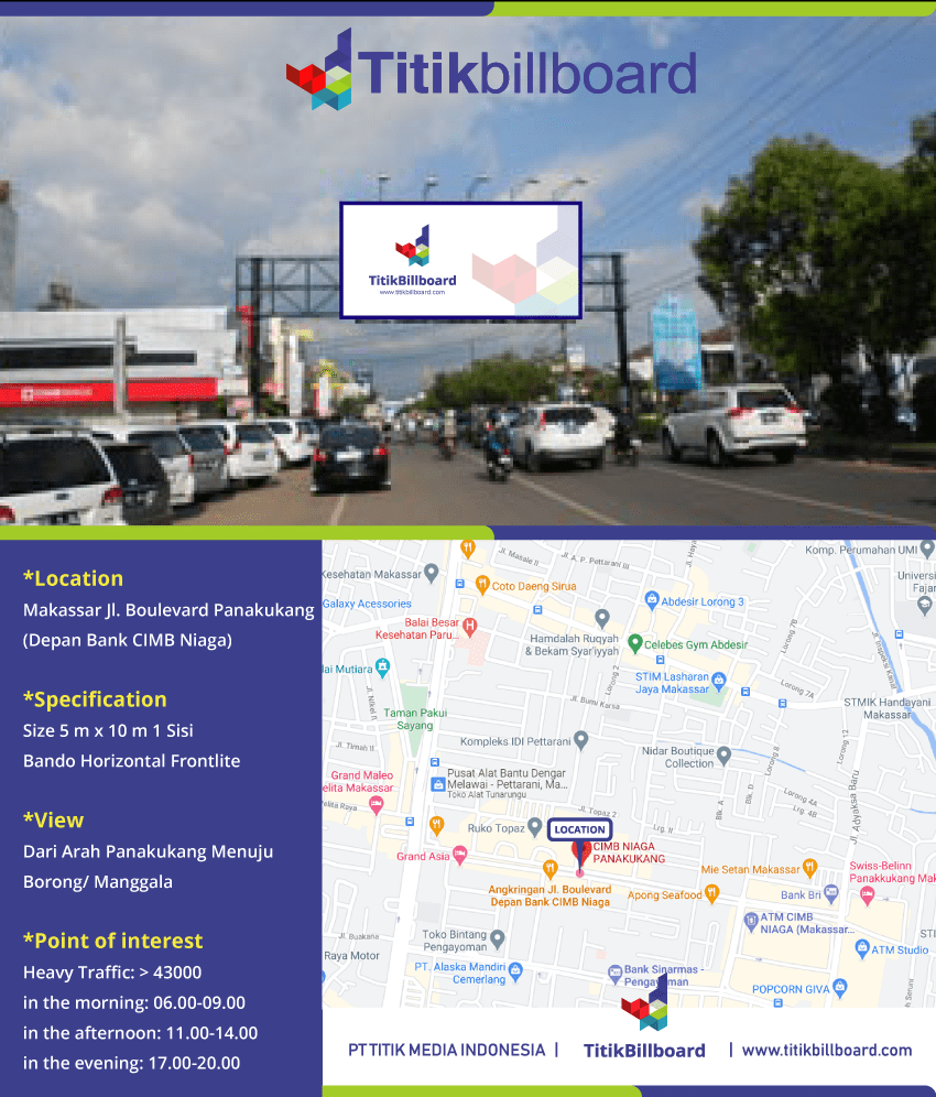 Sewa Billboard Makassar Jl. Boulevard Panakkukang (Depan Bank CIMB Niaga)