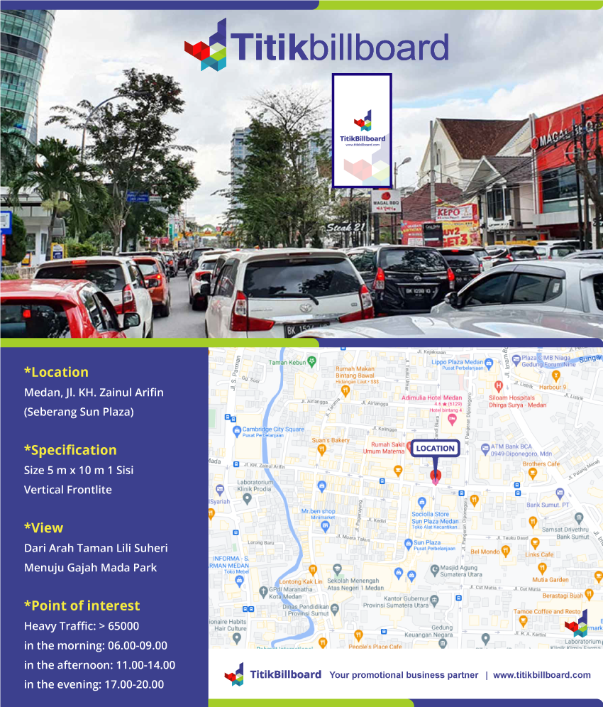 Sewa Billboard Medan Lokasi di Seberang Sun Plaza Medan