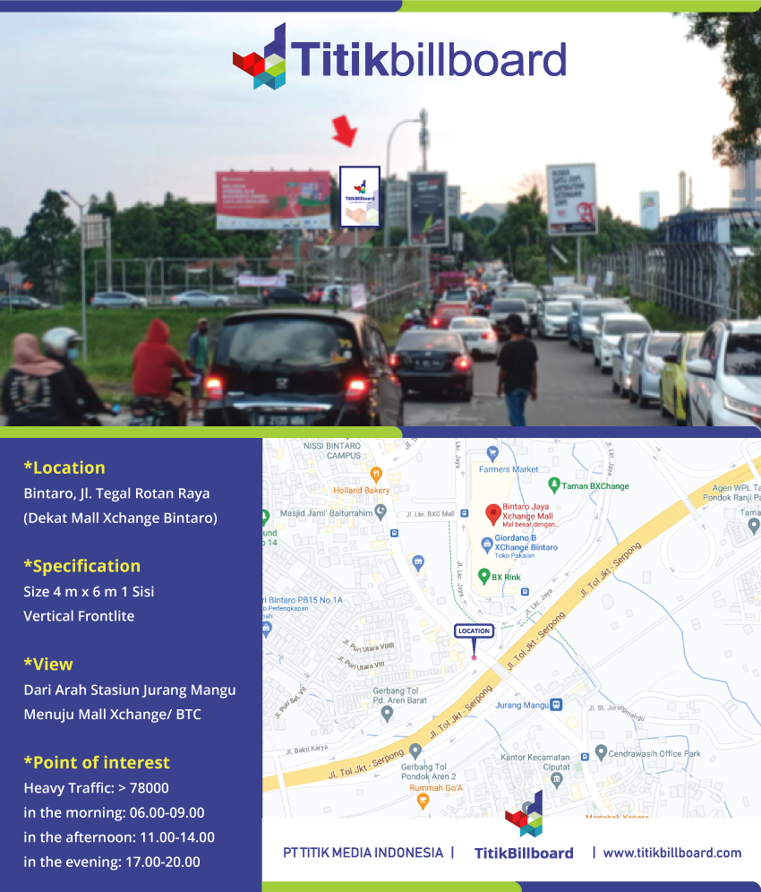 Lokasi Billboard Bintaro Jl. Tegal Rotan Raya di Dekat Mall Xchange Bintaro