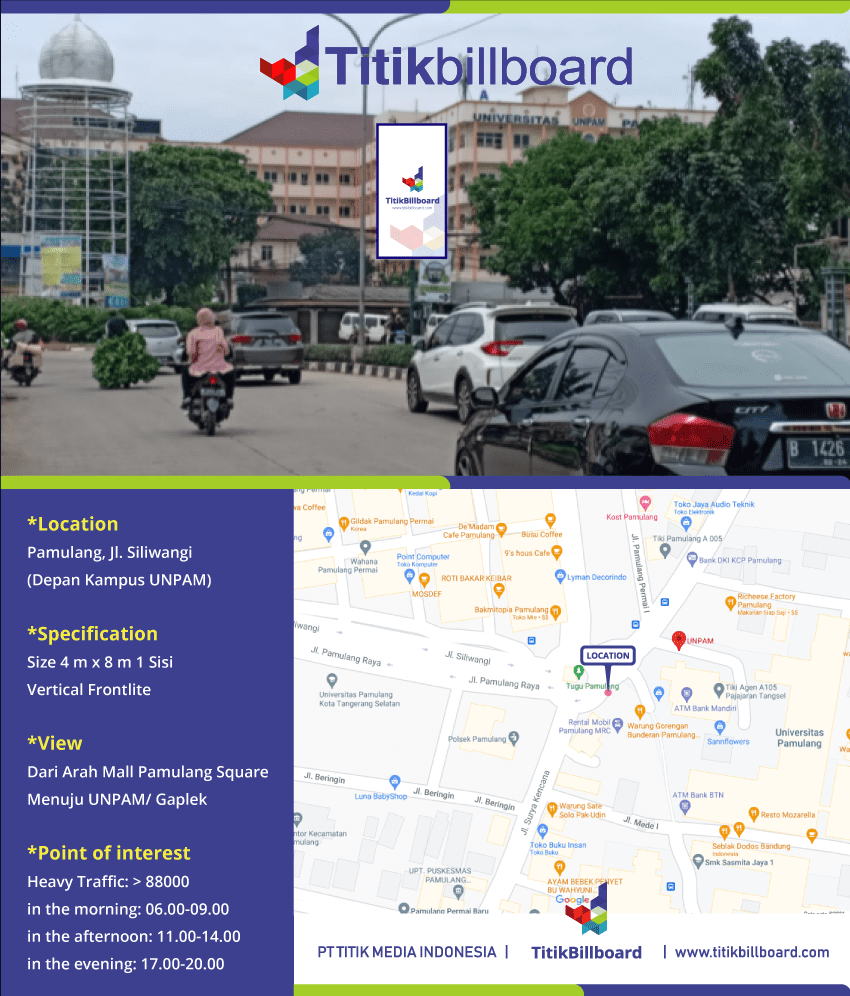 Lokasi Billboard Pamulang Tangerang Jl. Siliwangi di Depan Kampus UNPAM
