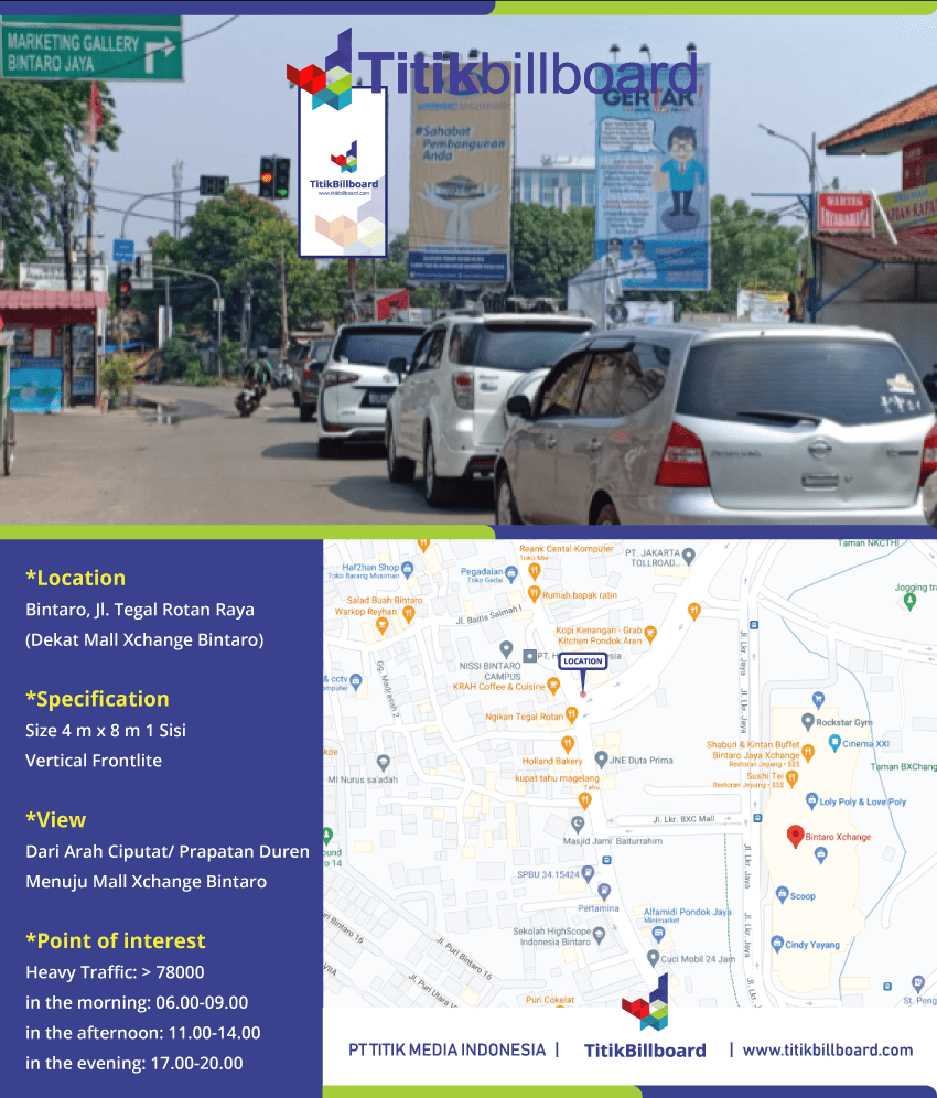 Sewa Billboard Bintaro Jl. Tegal Rotan Raya di Dekat Mall Xchange Bintaro