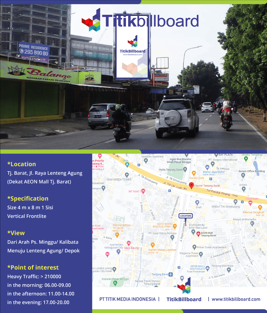 Lokasi Billboard AEON Tanjung Barat Jl. Raya Lenteng Agung